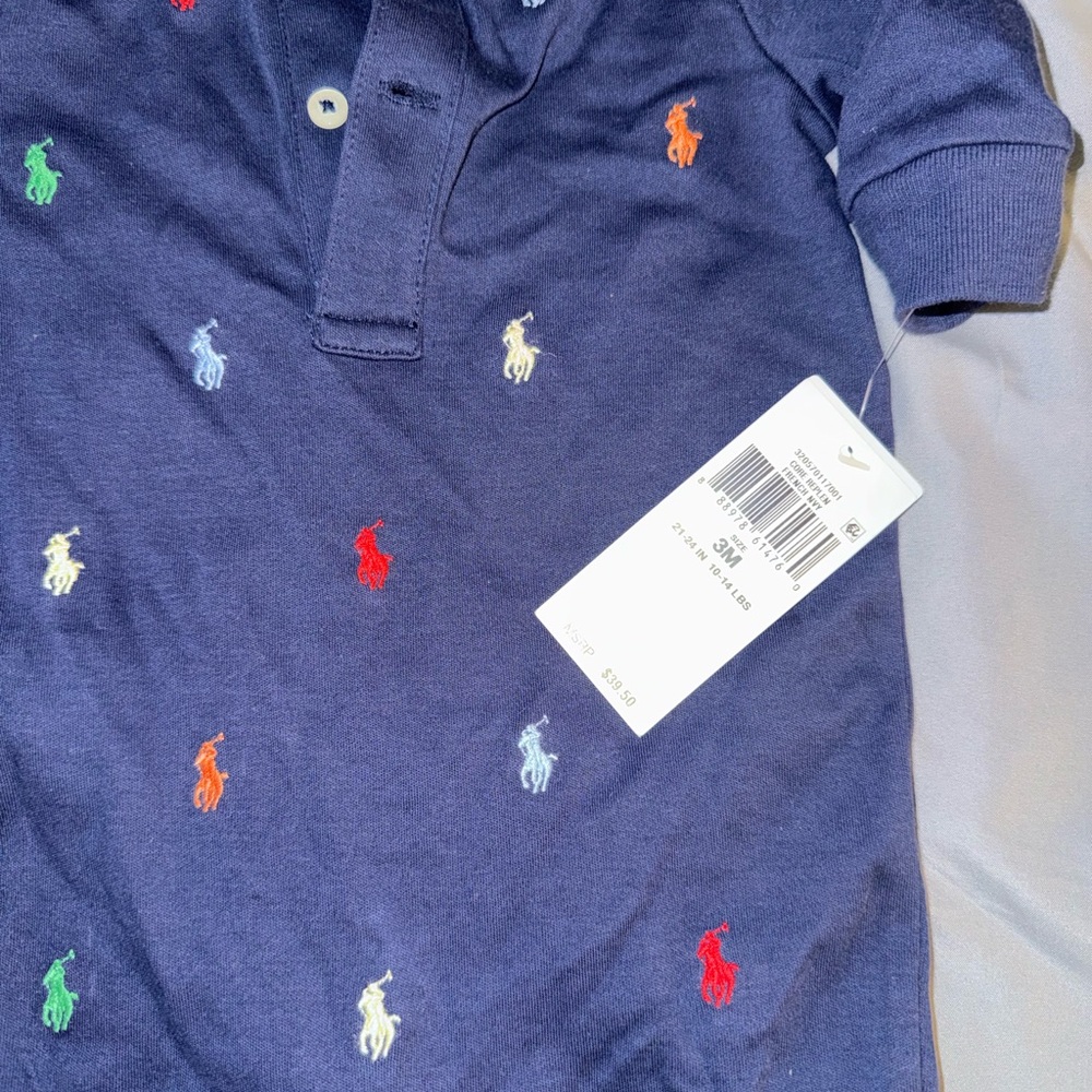 Polo by Ralph Lauren Kids Navy Polo with Colorful Embroidery